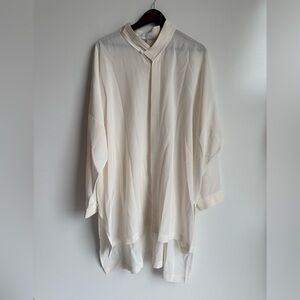 ESKANDAR 100% Silk dps‎ Cream Long Sleeve Blouse size 1 Lagenlook minimalist